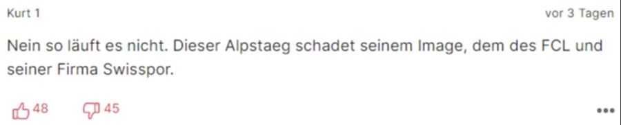 «Kurt 1» findet die Vorgehensweise des Club-Präsidenten nicht richtig – es schade dem Image des FC Luzern.