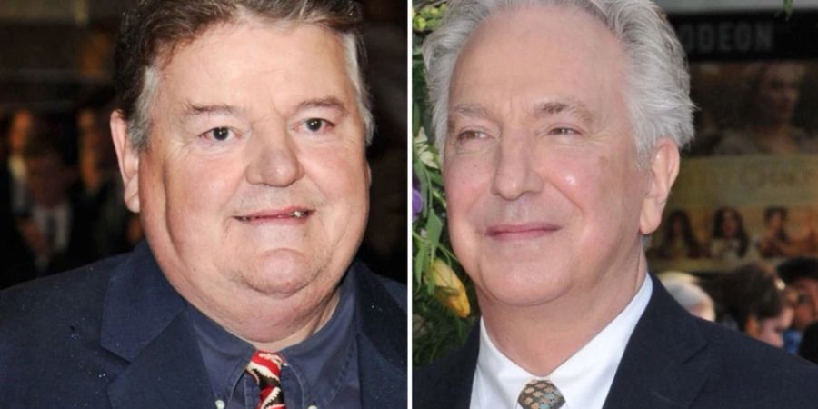 Robbie Coltrane (li.) mimte den sympathischen Wildhüter Hagrid, Alan Rickman verkörperte den Lehrer Severus Snape.