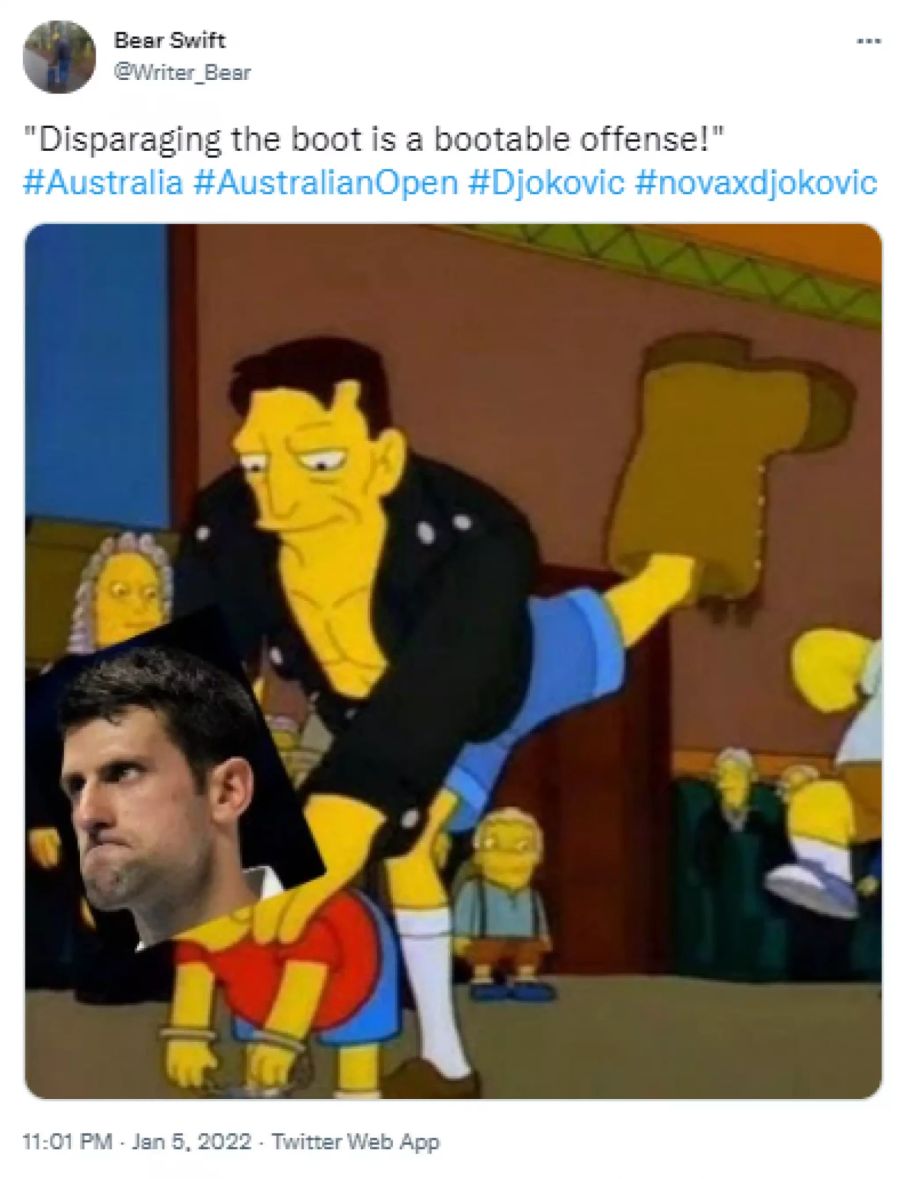 Bart Simpson erhielt von Australien wortwörtlich einen Tritt in den Hintern, Djokovic bildlich.