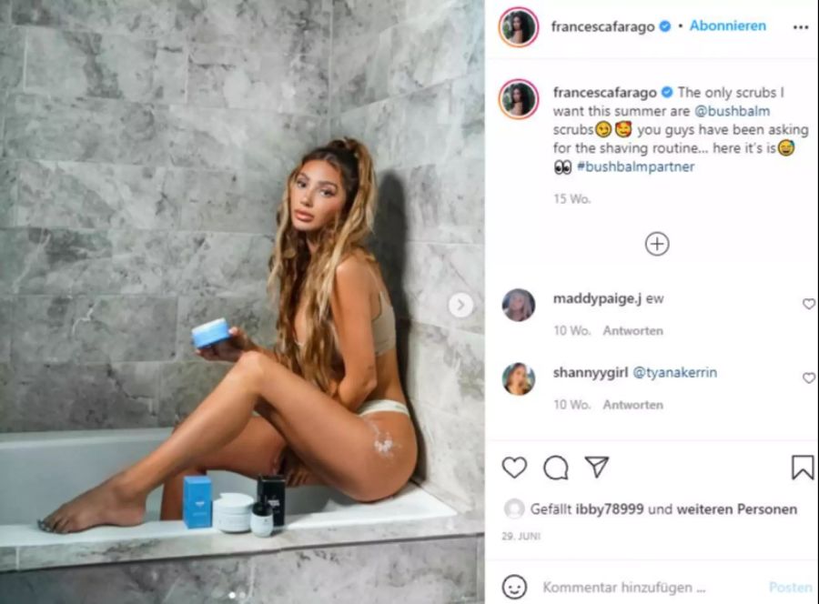 Francesca Farago verdient ihr Geld als Influencerin und hat fast 6 Millionen Follower auf Instagram.