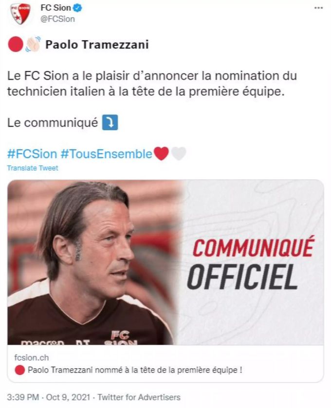 Der FC Sion verkündet Paolo Tramezzani als neuen Trainer. FC Sion