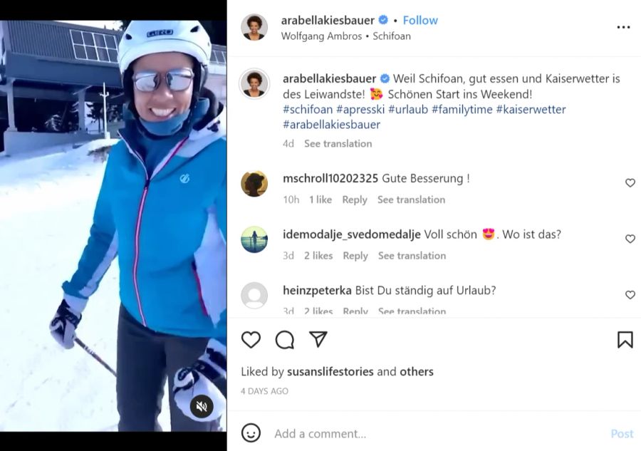 Hier war noch heile Welt: Moderatorin Arabella Kiesbauer auf der Piste in Kitzbühel.