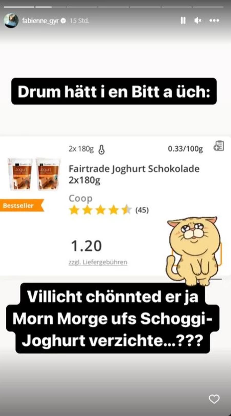 Fabienne Gyr gibt ihren Fans Spar-Tipps. So können sie aufs Schoggi-Joghurt ...