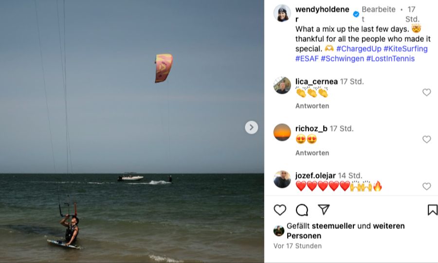 Auch Kite-Surfen stand bei Wendy Holdener auf dem Programm.