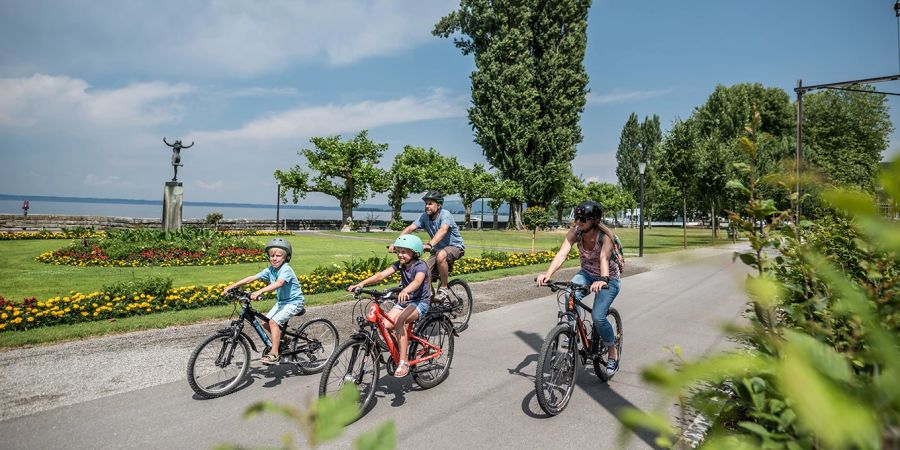 Familie Promenade Fahrräder See