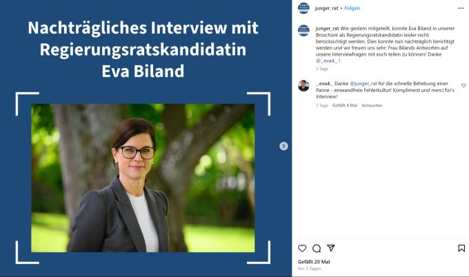 Der Junge Rat holte das Interview mit Regierungsratskandidatin Eva Biland (FDP) nach. junger rat eva biland