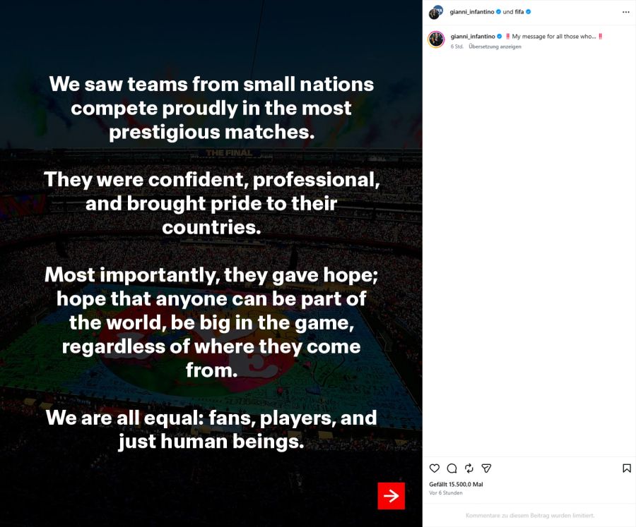 Gianni Infantino auf Instagram.