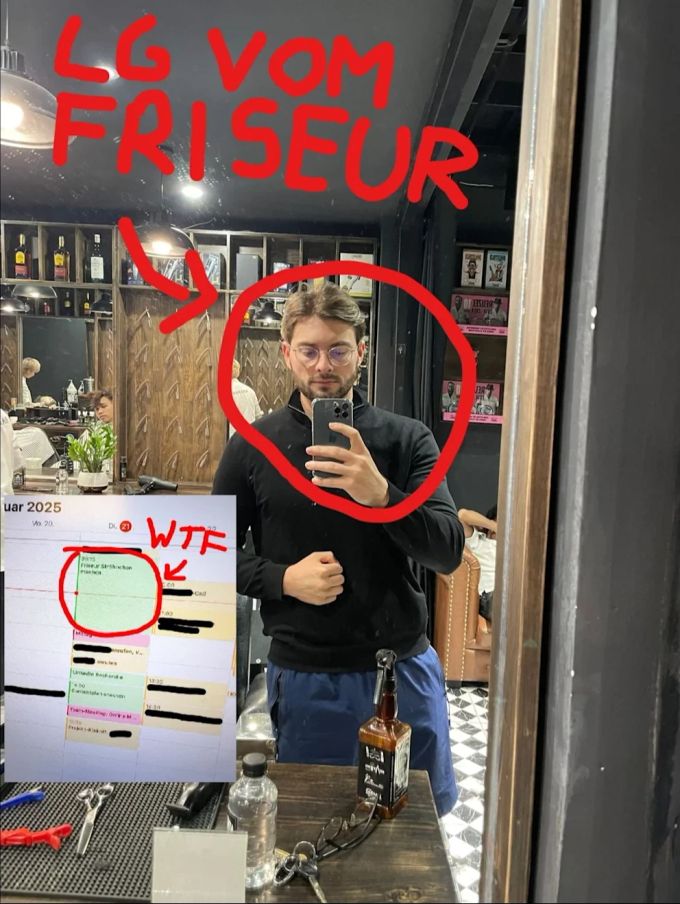 Kristian Brnada ist Geschäftsführer von «Abnehmerfolg» – er kontert die Homeoffice-Kritik mit einem Foto im Coiffeursalon und spricht davon, dass das Problem nicht beim Homeoffice liege, sondern bei falscher Führung. Homeoffice
