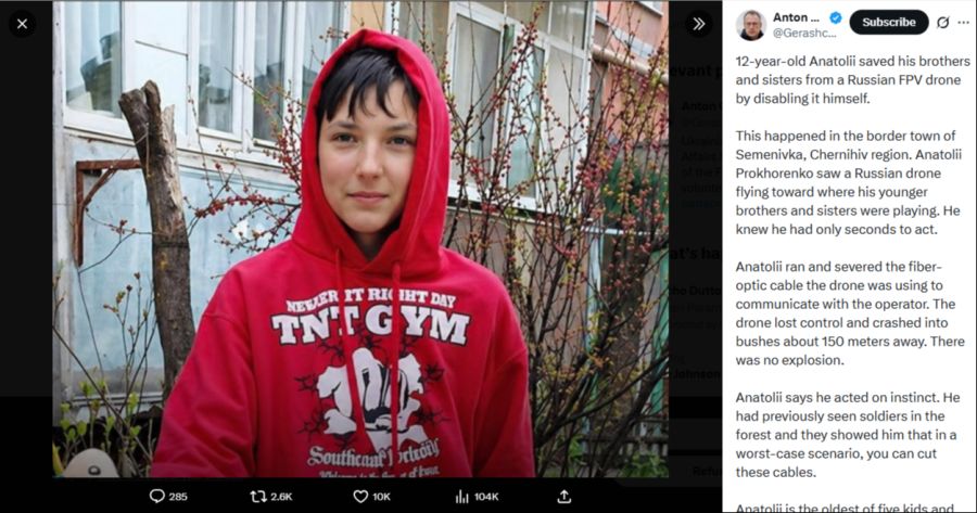 In Tschernihiw stoppte ein Junge eine solche Drohne, bevor sie seiner Familie Schaden zufügen konnte.