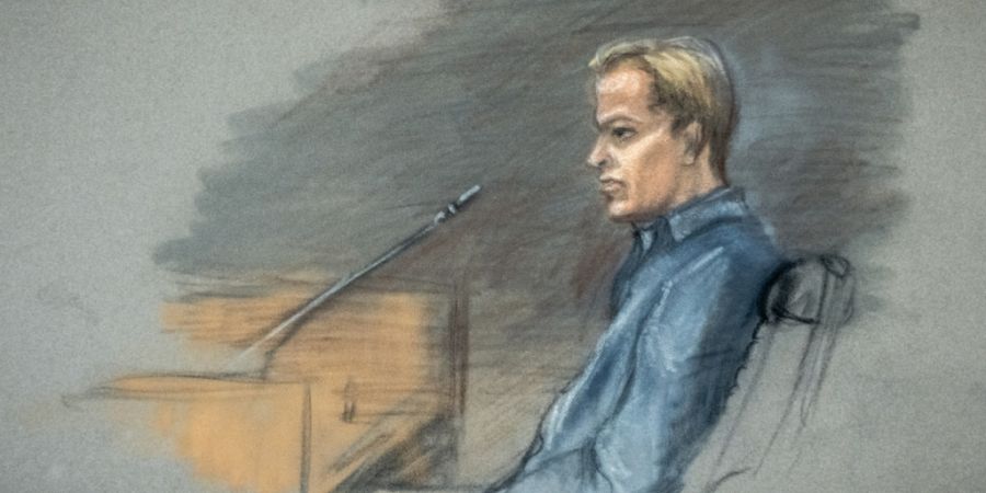 ARCHIV - Eine Gerichtszeichnung zeigt den Angeklagten  Marius Borg Høiby am driten Tag des Prozesses gegen ihn im Osloer Bezirksgericht. Foto: Ane Hem/NTB/dpa