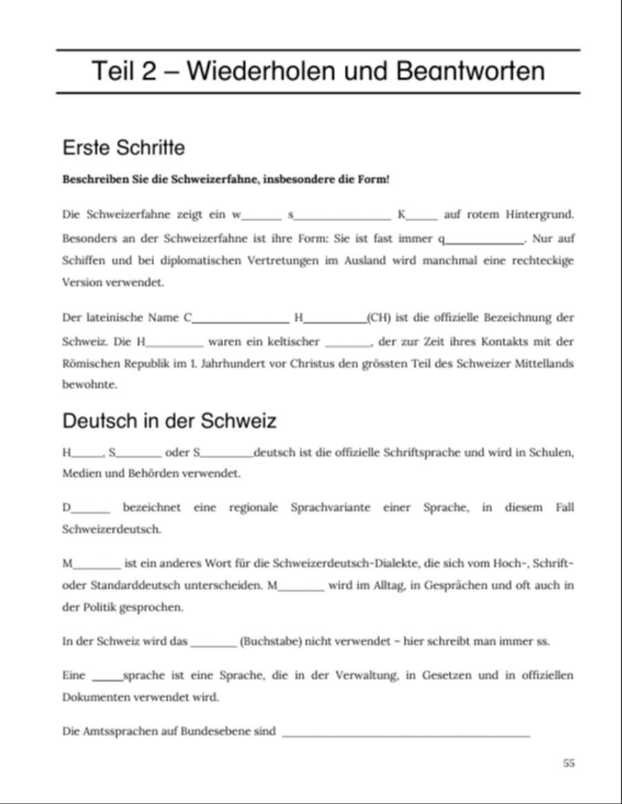 Auch Übungen mit Lückentexten gibt es.