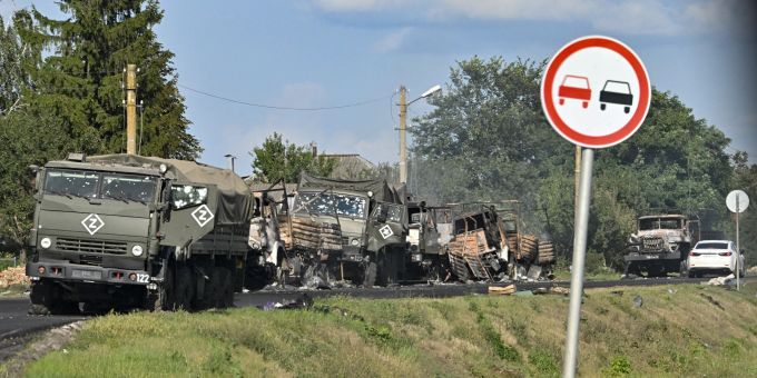 Russische Fahrzeuge in Kursk zerstört. (Archivbild) Fahrzeuge