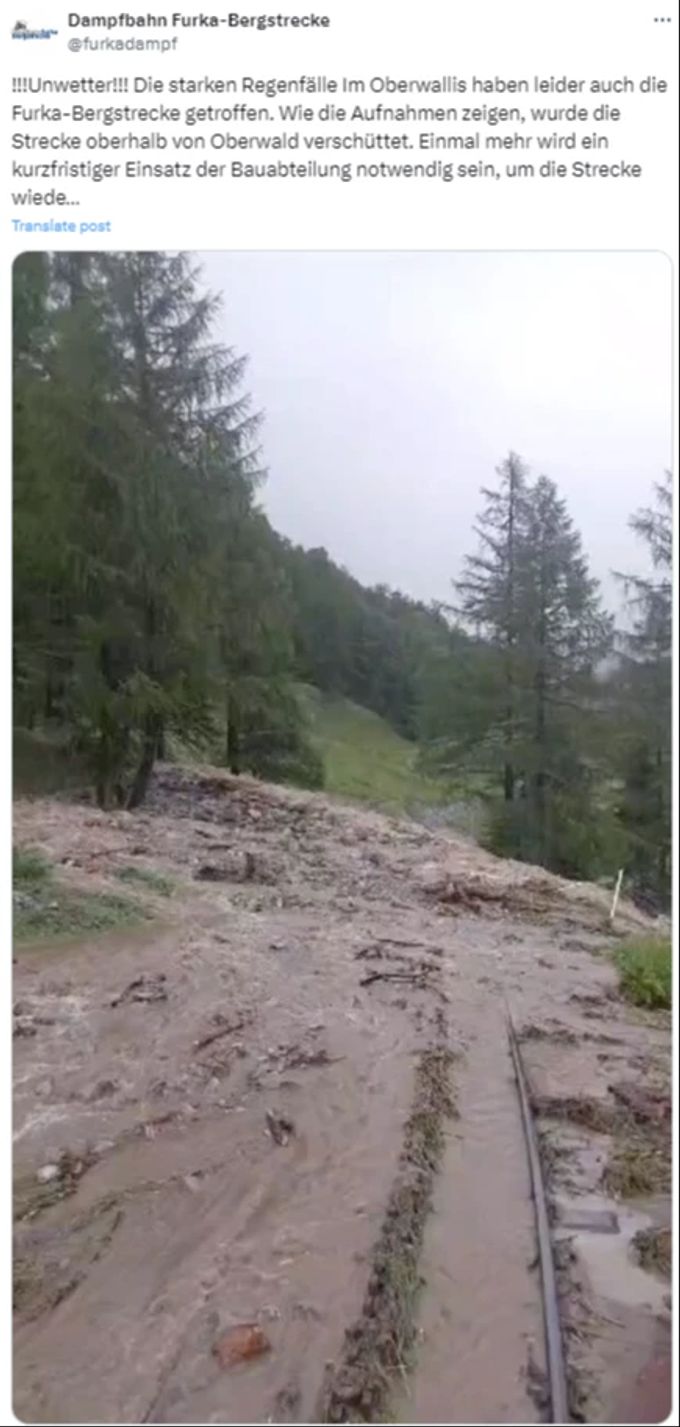 Die Furka-Bergstrecke wurde am Samstag in Mitleidenschaft gezogen. Zermatt VS