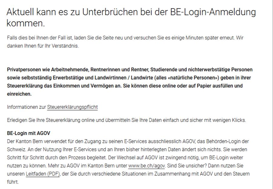 Unterbrüche BE-Login