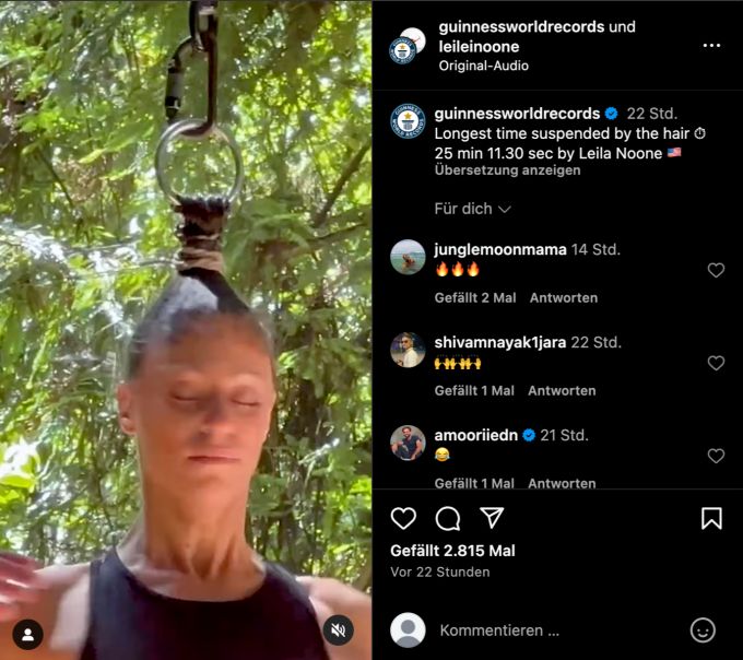 Leila Noone hing etwas mehr als 25 Minuten an ihren eigenen Haaren. Leila Noone