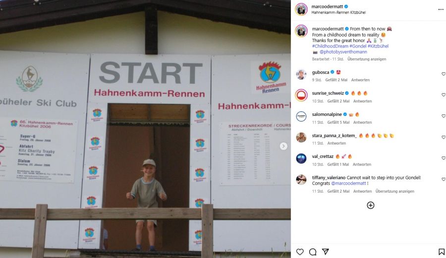 Marco Odermatt als kleiner Junge im Kitzbühel-Starthaus.
