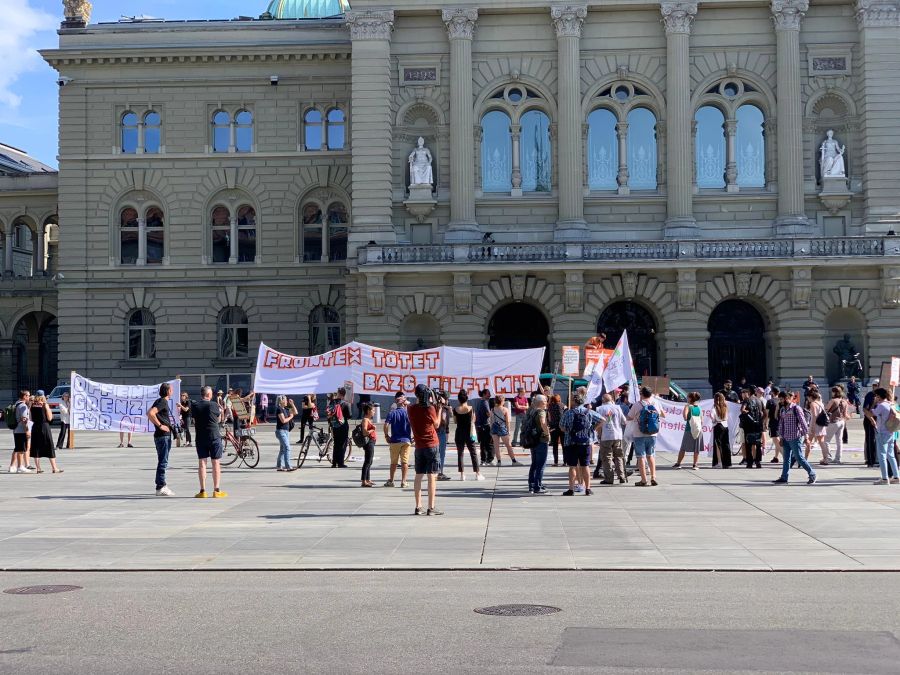 Die Gruppe der Demonstrierenden ist eher klein.