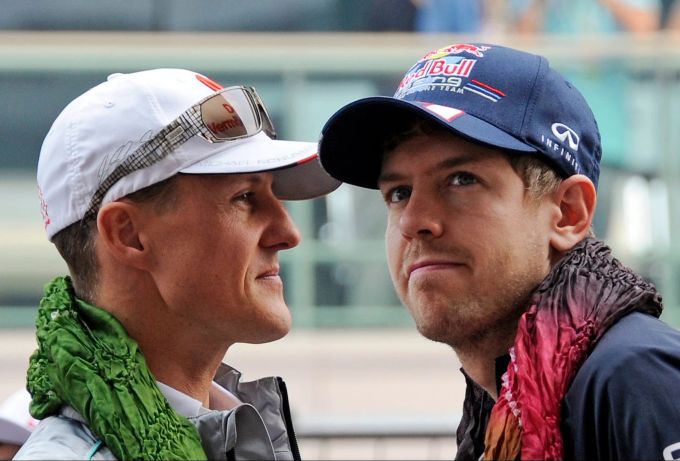 Deutsche Formel-1-Legenden: Sebastian Vettel (rechts) und Michael Schumacher. Michael Schumacher