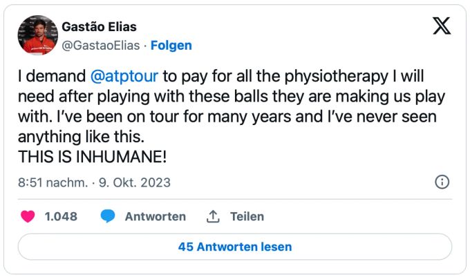 Gastão Elias äusserte sich auf X zu der Ball-Problematik im Tennis. Gastão Elias tennis