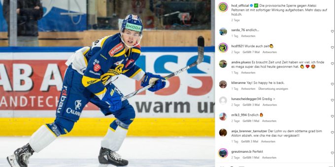 Der HC Davos verkündet die erfreuliche Nachricht auf Instagram. HC Davos