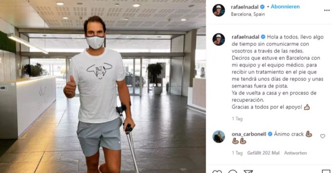Rafael Nadal zeigt sich auf Instagram in Krücken. rafael nadal