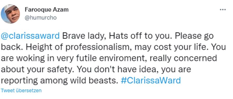 Dieser Twitter-User sorgt sich um die Sicherheit von Clarissa Ward.