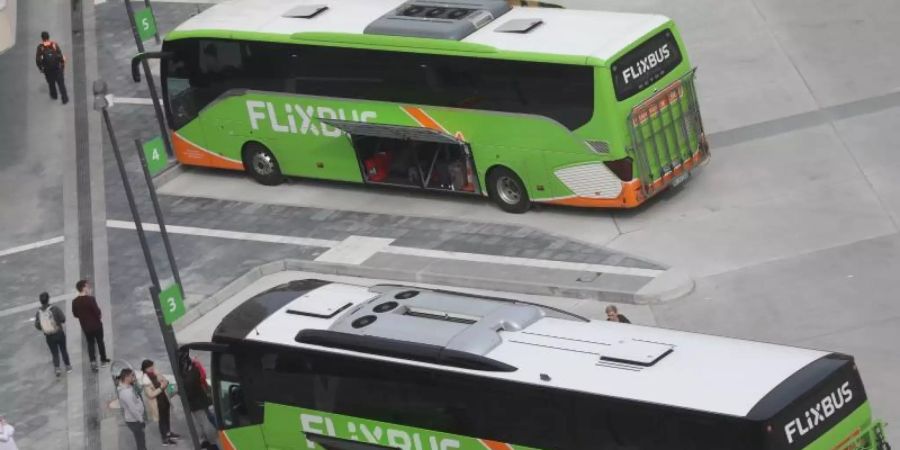 Busse von Flixbus stehen am Fernbus-Bahnhof in Frankfurt am Main. Foto: Lukas Görlach/dpa