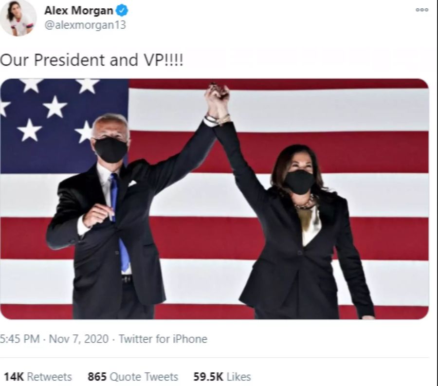 Alex Morgan gratuliert ihrem neuen Präsidenten.