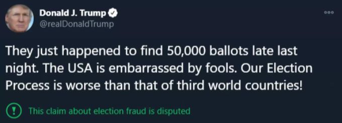 Üblicherweise werden die Falschmeldung von Trump mit einer Warnung versehen. Donald Trump