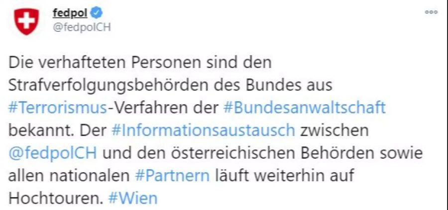 Fedpol Schweiz Wien Terror