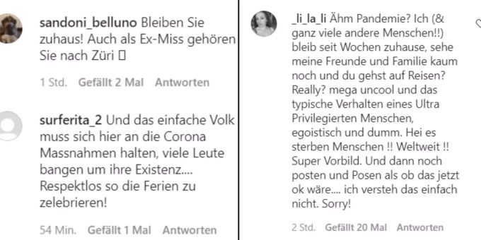 Die Ex-Miss wird in ihrer Kommentarspalte scharf kritisiert. dominique rinderknecht