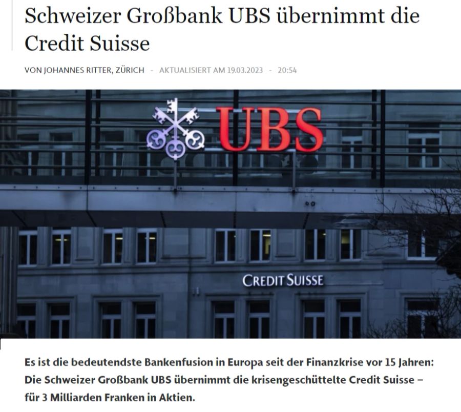 Die «Frankfurter Allgemeine» spricht von der «bedeutendsten Bankenfusion in Europa seit der Finanzkrise vor 15 Jahren».