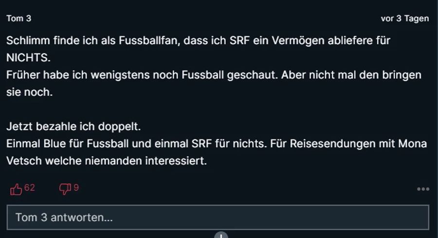 «Tom 3» scheut nicht mit seiner Kritik an Blue Sport und SRF zurück.