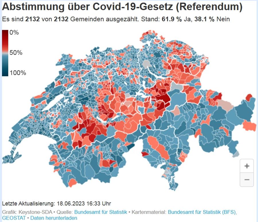 Gemeinde-Übersicht zur Abstimmung zum Covid-19-Gesetz.