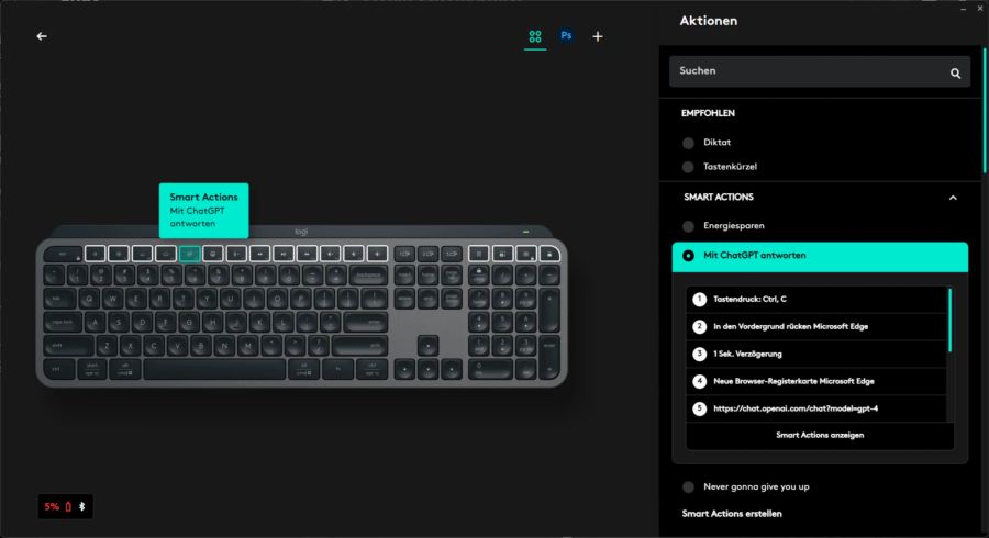 Diese Smart Actions lassen sich dann den Tasten auf der Tastatur zuordnen.