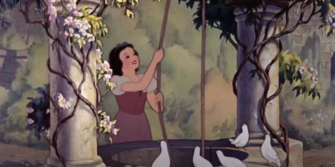 Eine Szene aus dem Schneewittchen-Film aus dem Jahr 1937. schneewittchen