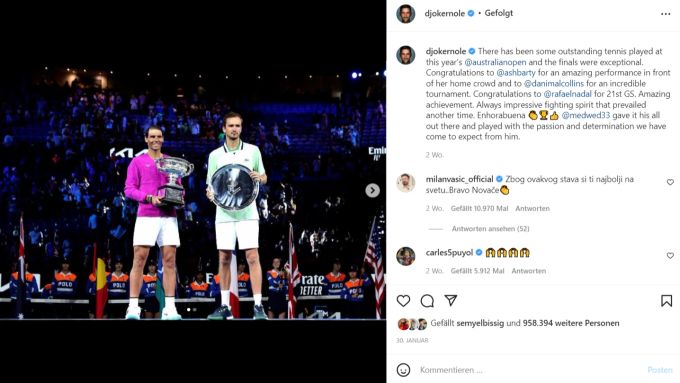 Djokovic gratuliert der Konkurrenz nach den Australian Open. djokovic