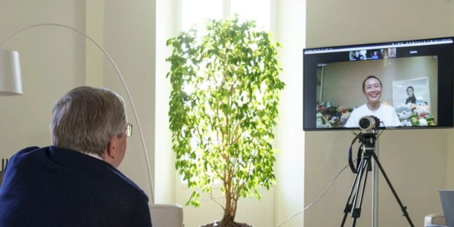 IOC-Präsident Bach bei einem Videogespräch mit Peng