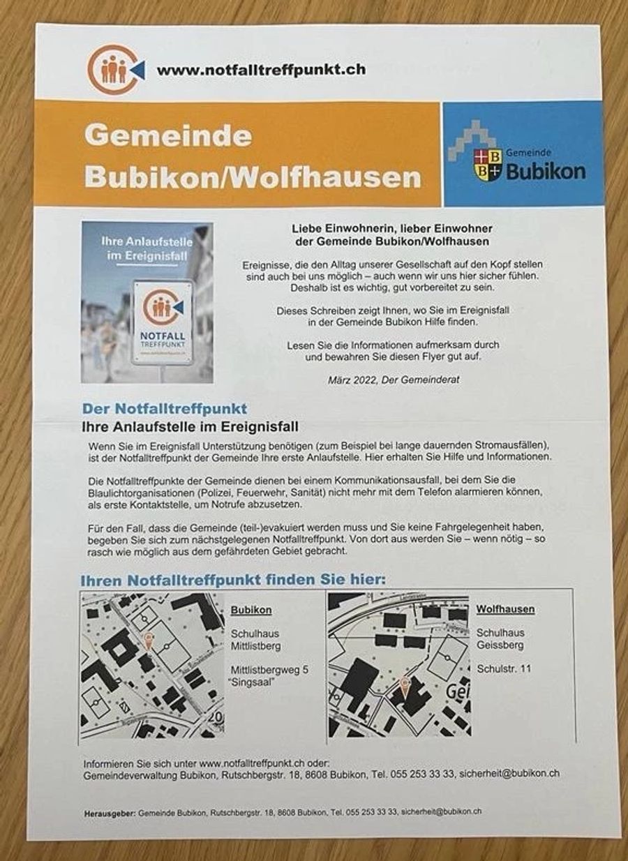 Bewohner der Gemeinde Bubikon ZH fanden kürzlich Notfall-Flyer in ihren Briefkästen.