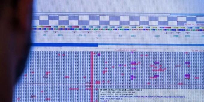 An einem Computermonitor wird in einem Sequenzierlabor nach neuen Varianten und Mutationen des Coronavirus gesucht. Foto: Jens Büttner/dpa An einem Computermonitor wird in einem Sequenzierlabor nach neuen Varianten und Mutationen des Coronavirus gesucht. Foto: Jens Büttner/dpa