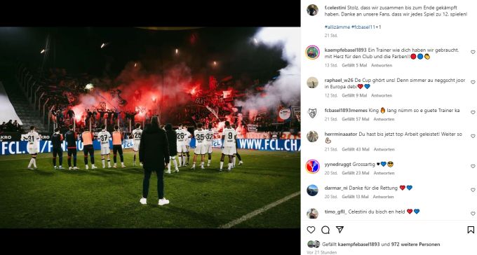 Fabio Celestini bedankt sich bei den Fans des FC Basel – und erntet viel Zuspruch. FC Basel