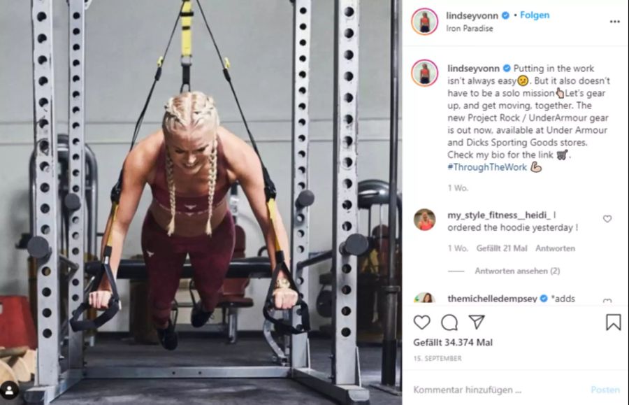 Lindsey Vonn hält sich auch nach ihrem Rücktritt fit.