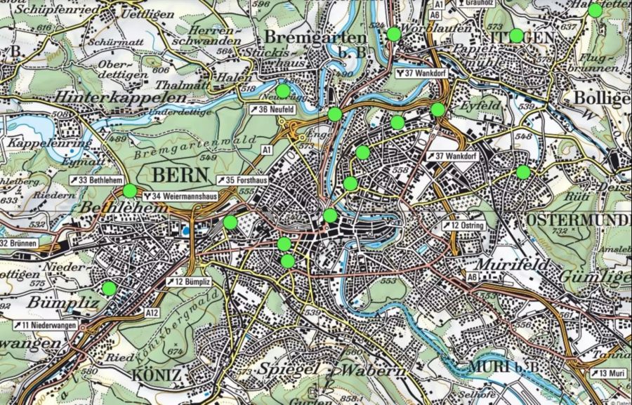 Die Zahl der 5G-Antennen in Bern ist noch überschaubar. (Stand 22.05.2019)