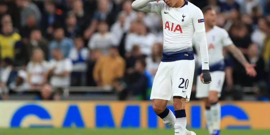 Tottenhams Dele Alli wischt sich nach dem Tor zum 0:1 mit der Hand über die Stirn. Foto: Mike Egerton/PA Wire/dpa