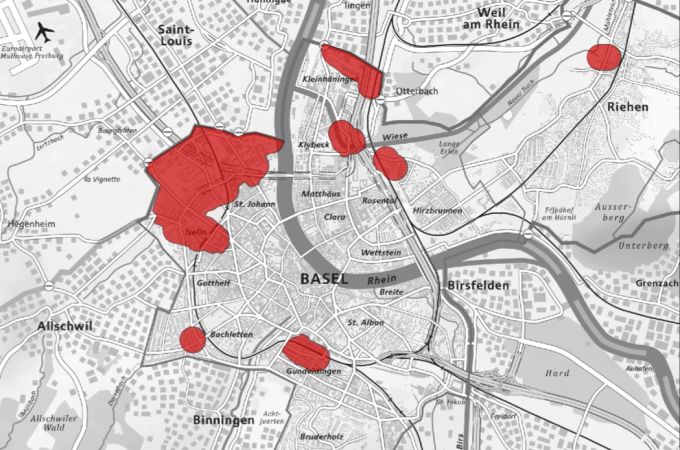 Die aktuelle Verbreitung der Tigermücke in Basel-Stadt. Auch im «Gundeli», wo sie zwischenzeitlich erfolgreich ausgerottet wurde, gibt es wieder Nachweise. tigermücke basel