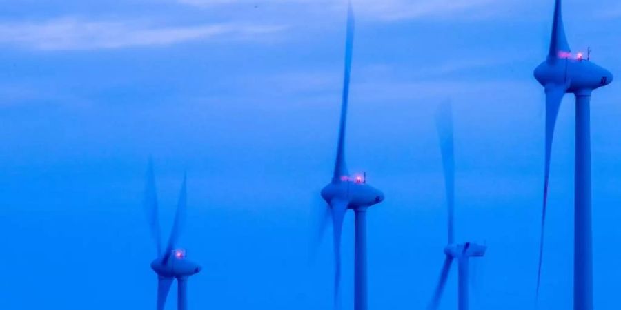 Windkraftanlagen drehen sich vor Sonnenaufgang in einem Windpark bei Kladrum. Foto: Jens Büttner/dpa-Zentralbild/dpa