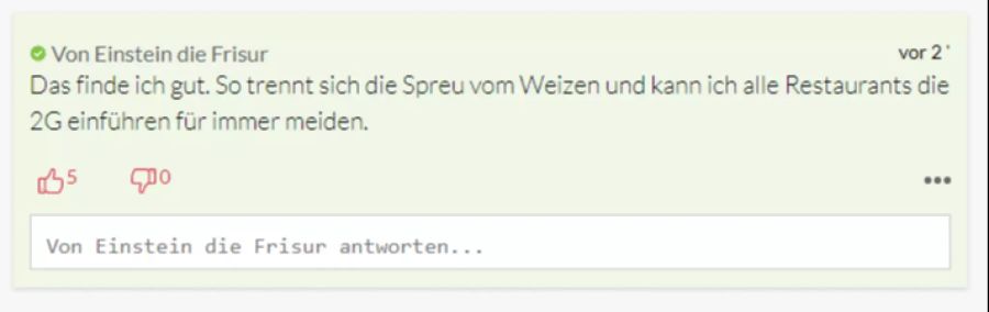 Dieser User will Restaurants mit 2G meiden.