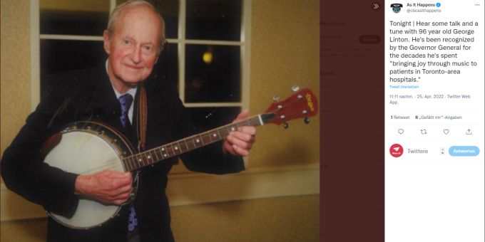 George Linton erhielt die Ehrenmedaille. George Linton Banjo