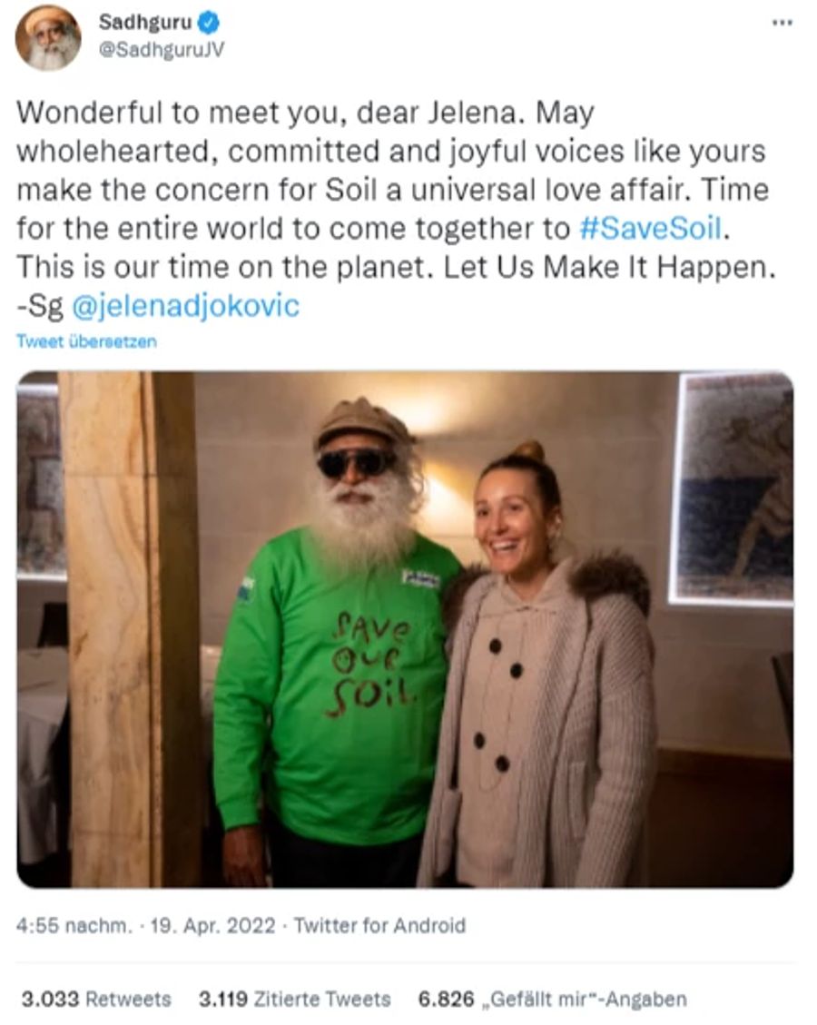 Auch Sadhguru schwärmt vom Treffen mit Jelena Djokovic.