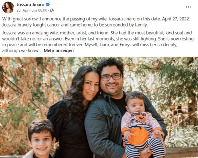 Jossara Jinaros Mann verkündete ihren Tod mit einem emotionalen Facebook-Post. Jossara Jinaro